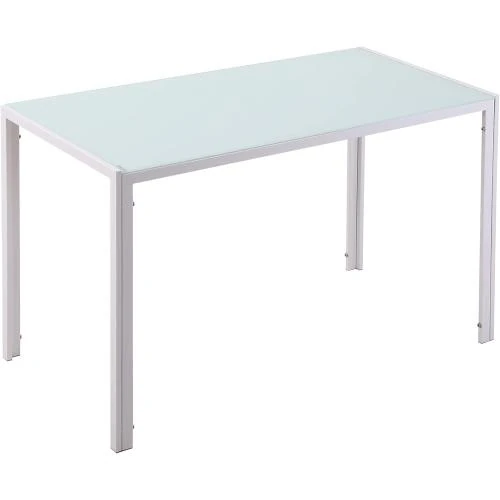 Table moderne rectangulaire, métal, verre trempé, blanc - Vue principale