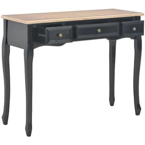 Détail de Table Console Coiffeuse 3 Tiroirs, Meuble Chambre Salon Entrée Noir