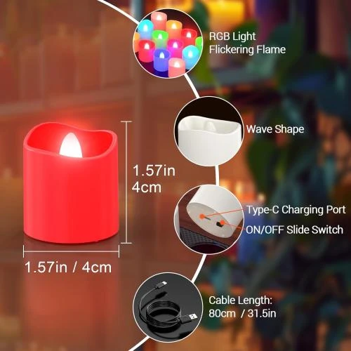 Zoom sur Bougies chauffe-plat rechargeables, télécommande, LED RVB