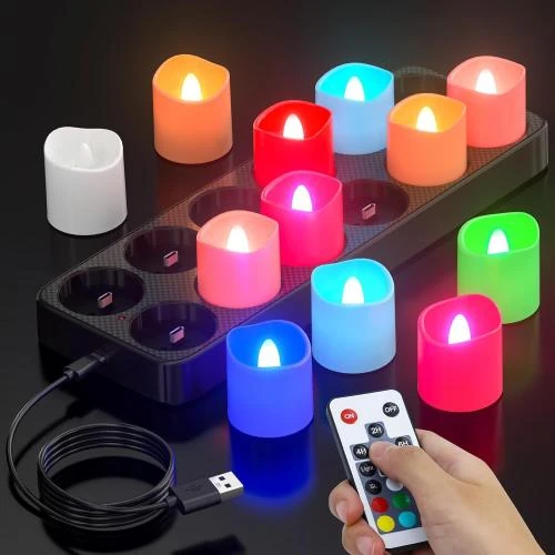 Bougies chauffe-plat rechargeables, télécommande, LED RVB - Vue principale