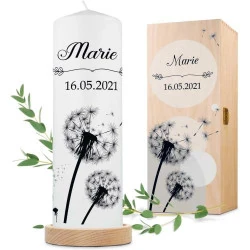 Bougie de condoléances personnalisée, motif pissenlit, hommage