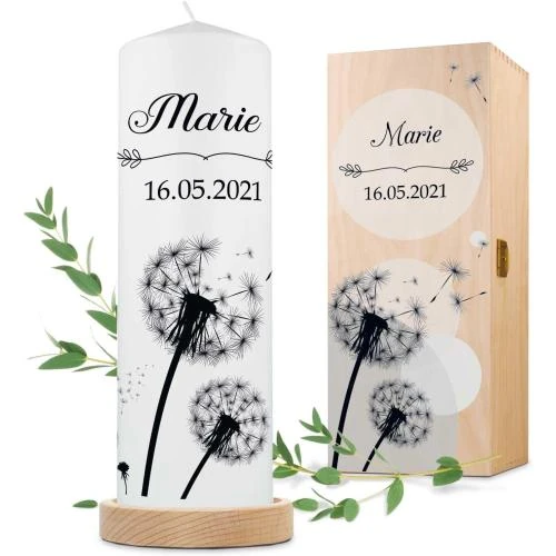 Bougie de condoléances personnalisée, motif pissenlit, hommage - Vue principale