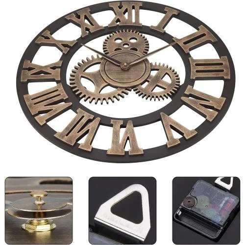 Zoom sur Horloge Murale Vintage Classique ACCSHINE, Métal Romain, Silencieuse