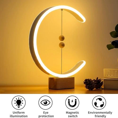 Zoom sur Moderne Lampe de Table LED avec Socle en Bois pour Bureau
