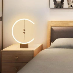 Moderne Lampe de Table LED avec Socle en Bois pour Bureau