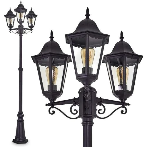 Lampadaire Hofstein, antique, noir mat, 3 lumières, verre clair - Vue principale