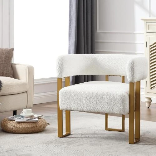 Détail de Fauteuil Relax Chenille Crème Blanc, Dossier Large, Pieds Métal