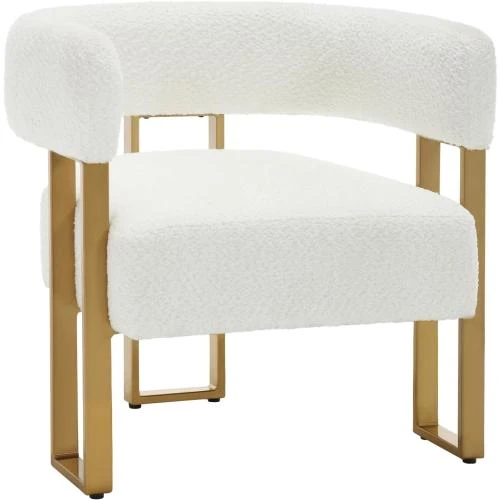 Fauteuil Relax Chenille Crème Blanc, Dossier Large, Pieds Métal - Vue principale