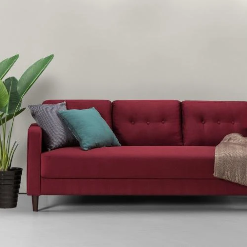 Zoom sur Canapé-lit ZINUS Mikhail, design années 1950, rouge rubis