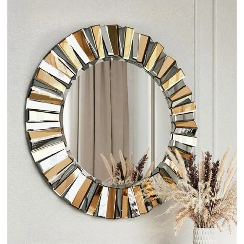 Miroir Mural Rond Luxe CARME, Effet 3D, Or Rose - Vue principale