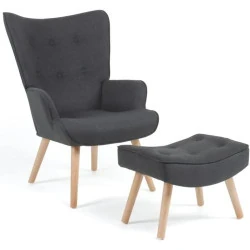 Fauteuil scandinave Ivar IDMarket, Repose Pieds Gris Anthracite