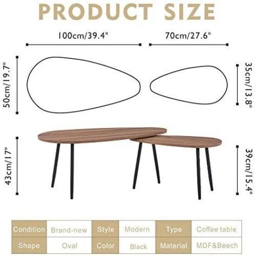 Détail de Lot de 2 Tables Gigognes Scandinaves pour Salon - Design Élégant