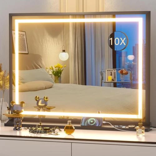 Miroir maquillage LED lumineux, contrôle tactile, noir - Vue principale