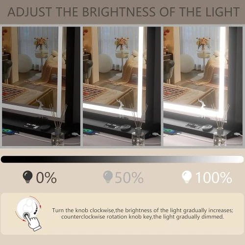 Zoom sur Miroir maquillage LED lumineux, contrôle tactile, noir