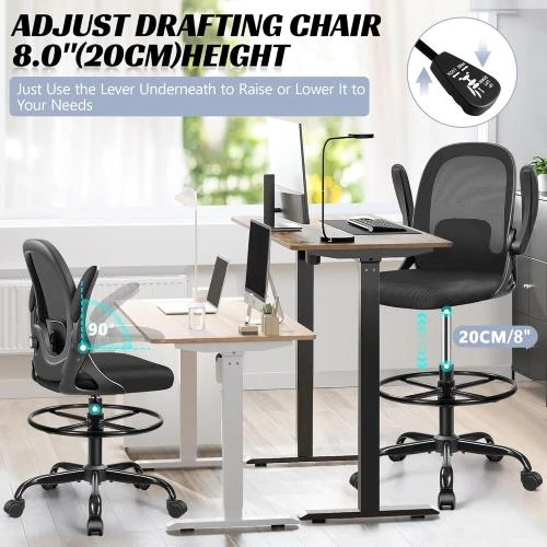 Zoom sur Chaise de bureau ergonomique AtHope, repose-pieds réglable, noir