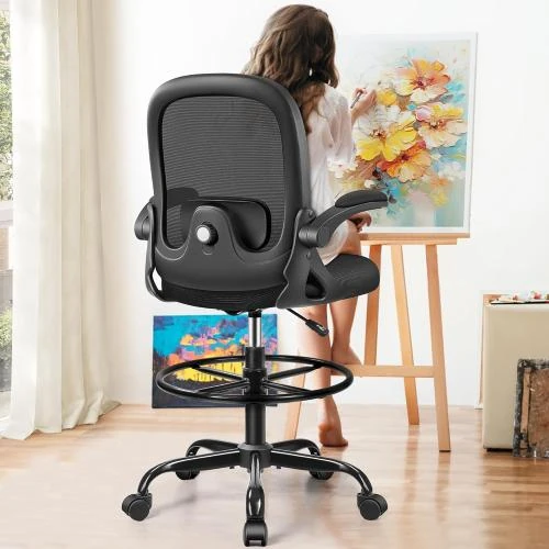 Chaise de bureau ergonomique AtHope, repose-pieds réglable, noir - Vue principale