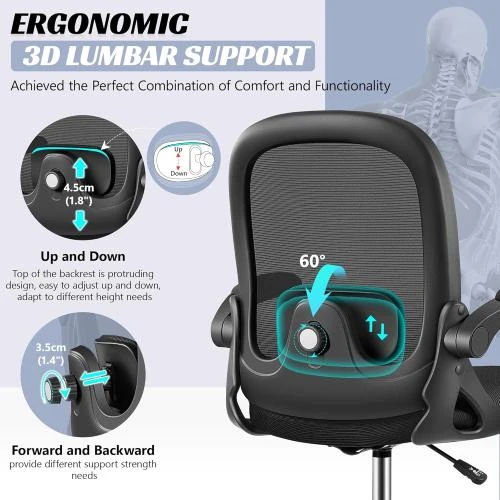Détail de Chaise de bureau ergonomique AtHope, repose-pieds réglable, noir