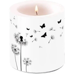 Bougie pilier, photophore pissenlit, papillons, noir blanc, Miss Lovely