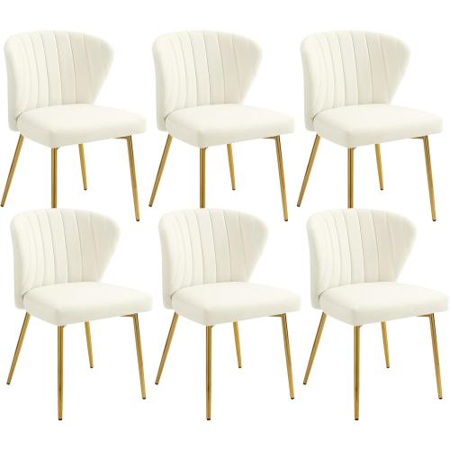 Présentation de Présentation Chaises Salle à Manger Modernes Velours, Pieds Métal Doré, Blanc