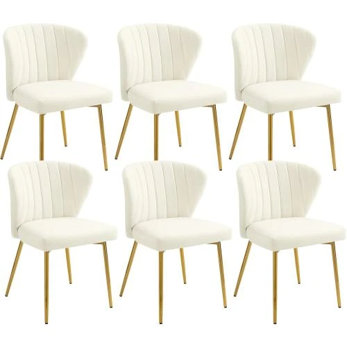 Chaises Salle à Manger Modernes Velours, Pieds Métal Doré, Blanc - Vue principale
