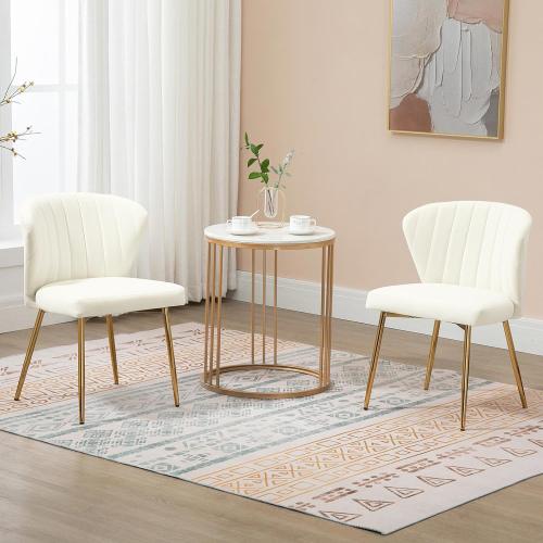 Présentation de Chaises Salle à Manger Modernes Velours, Pieds Métal Doré, Blanc en situation