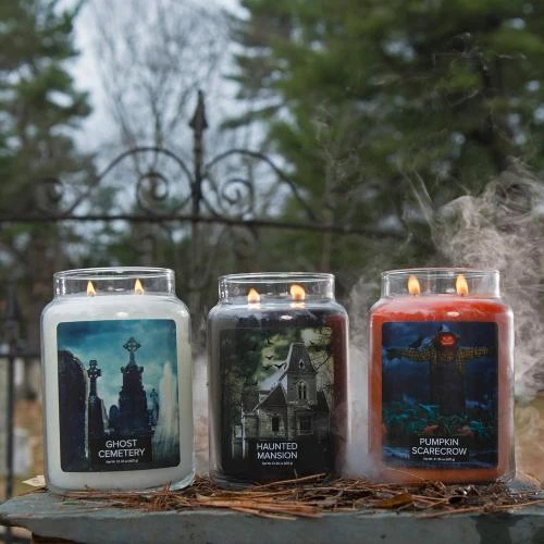 Zoom sur Bougie Village Candle Ghost Cemetery, Grand Bocal Blanc