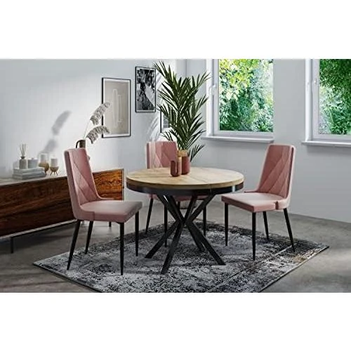 Détail de Table à Manger Extensible Ronde, Style Loft Industriel, Pieds Métal
