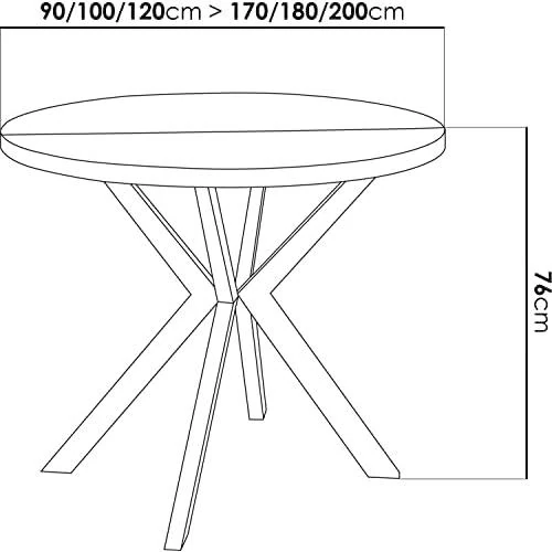 Zoom sur Table à Manger Extensible Ronde, Style Loft Industriel, Pieds Métal