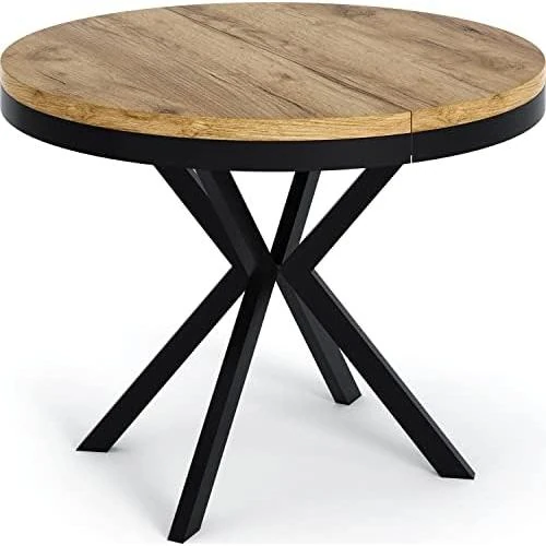 Table à Manger Extensible Ronde, Style Loft Industriel, Pieds Métal - Vue principale