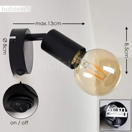 Zoom sur Applique murale orientable métal noir, style rétro vintage