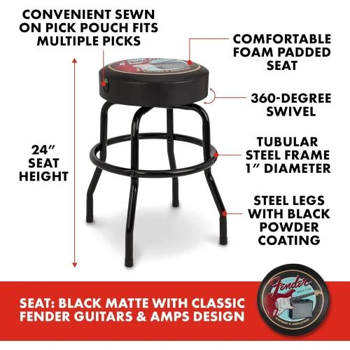 Zoom sur Fender Pouch, Barstool, Amps, Guitars, Noir