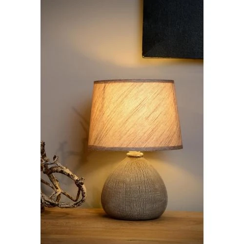 Zoom sur Lampe de table Lucide RAMZI, 1xE14, Marron