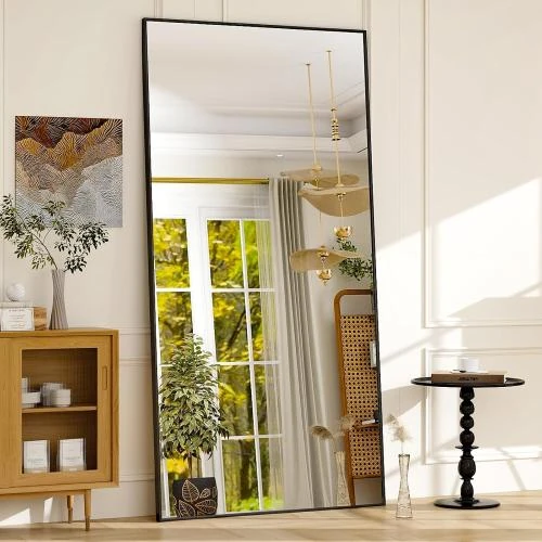 Miroir plein longueur rectangulaire noir, cadre fin aluminium - Vue principale