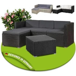 Ensemble Meubles Jardin Polyrotin Noir Crème, Canapé 3 Places, Table, Coussins