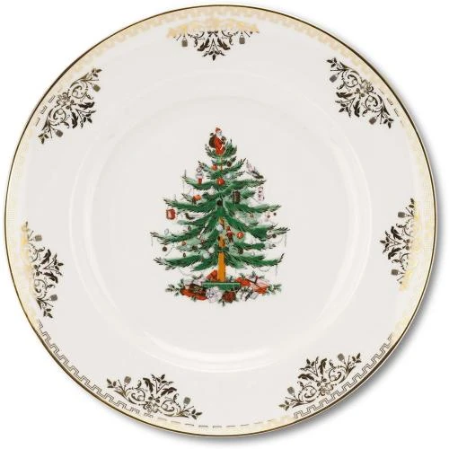 Détail de Assiettes plates porcelaine motif sapin Noël, lot 4