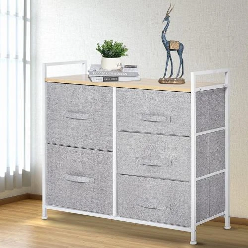 Détail de Commode Tiroirs Tissu HOMCOM, Meuble Rangement Gris