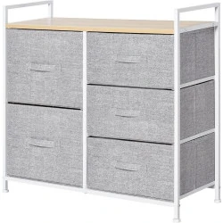 Commode Tiroirs Tissu HOMCOM, Meuble Rangement Gris