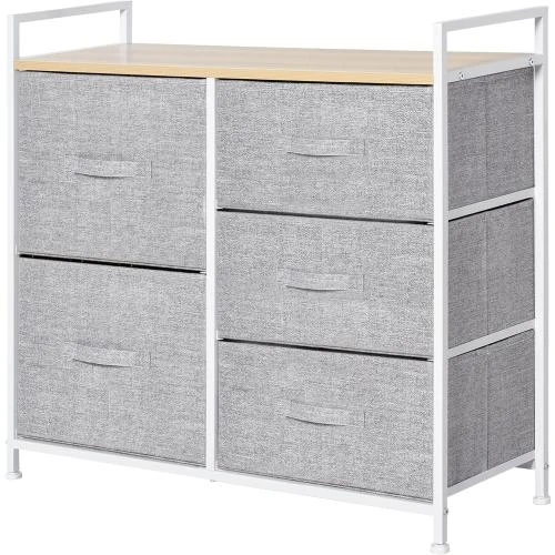 Commode Tiroirs Tissu HOMCOM, Meuble Rangement Gris - Vue principale