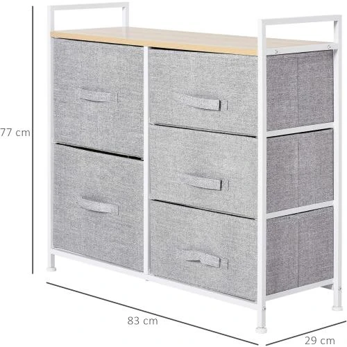 Zoom sur Commode Tiroirs Tissu HOMCOM, Meuble Rangement Gris