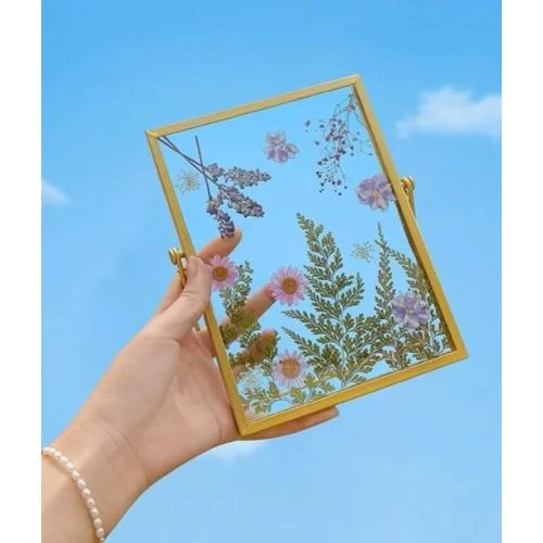 Zoom sur Cadre photo géométrique fleur séchée Namvo, verre décoratif