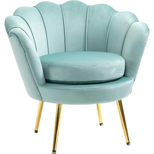 Canapé moderne velours bleu clair, accoudoirs rembourrés - Vue principale