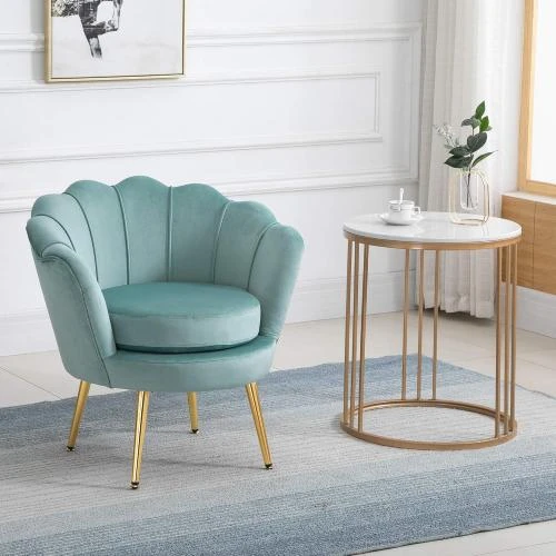 Détail de Canapé moderne velours bleu clair, accoudoirs rembourrés