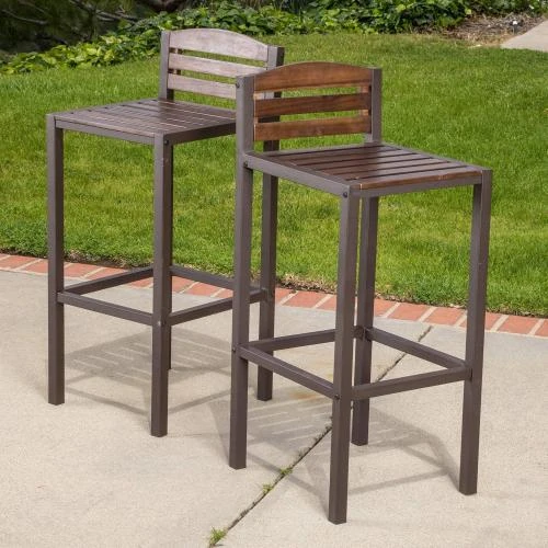 Détail de Tabourets de Bar Acacia Marron Foncé, Lot de 2 Rustique