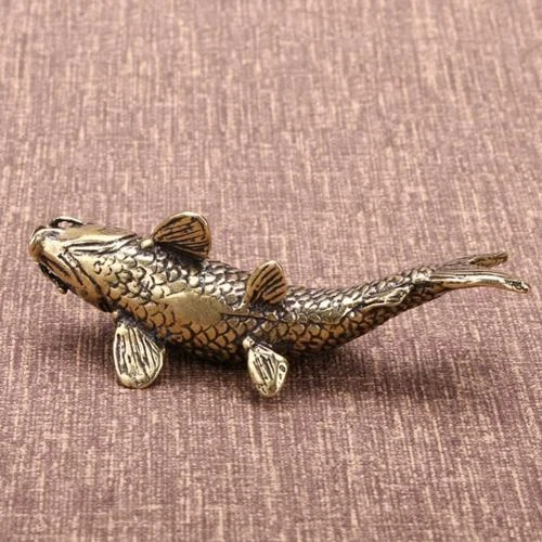 Détail de Statue Poisson Chinois Feng Shui Besportble, Laiton, Or