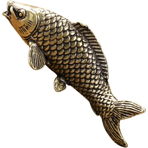 Zoom sur Statue Poisson Chinois Feng Shui Besportble, Laiton, Or