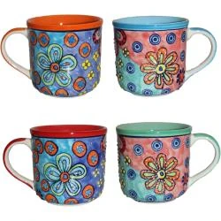 Tasses à café colorées, motif floral, peintes à la main