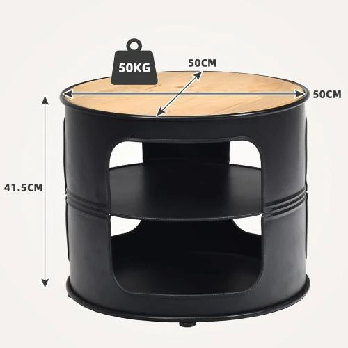 Détail de Table Basse Ronde 3 Niveaux GOPLUS, Bois Métal Noir