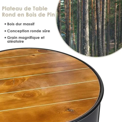 Zoom sur Table Basse Ronde 3 Niveaux GOPLUS, Bois Métal Noir