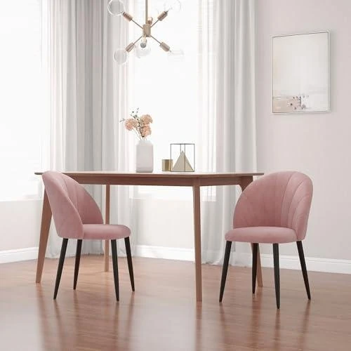 Détail de Chaises Ergonomiques Nordiques en Velours Rose, Salon et Salle à Manger