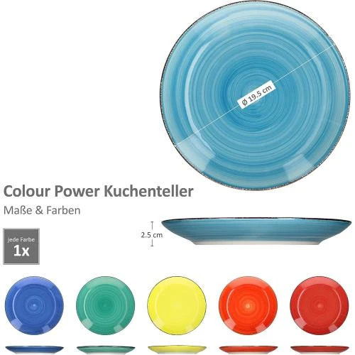 Zoom sur Assiettes à dessert multicolores, design rétro, robustes
